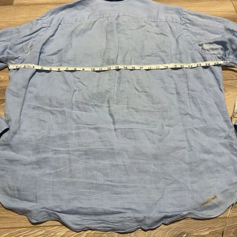 Vintage Polo Ralph Lauren Shirt Mens XL Blue 100% Linen Button‎ Up Pockets Flaws